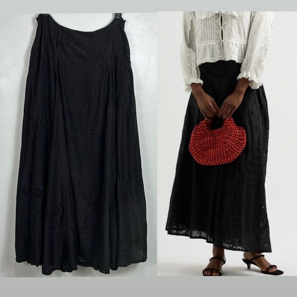 Essentiel Antwerp Black Silk Eyelet Embroidered Maxi Skirt Size M - Picture 1 of 10